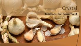  Presentation with rustic healthy - Slide set consisting of ripe-garlic-heads-and-cloves background and a coral colored foreground