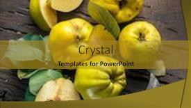 Presentation with yellow wood - Slide deck with ripe-golden-yellow-quince-fruits background and a gold colored foreground