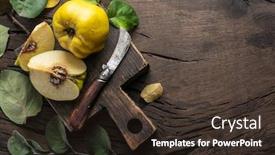  Presentation with golden yellow - Slide set enhanced with ripe-golden-yellow-quince-fruits background and a tawny brown colored foreground