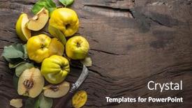  Presentation with yellow wood - Cool new slide set with ripe-golden-yellow-quince-fruits backdrop and a tawny brown colored foreground