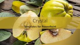  Presentation with golden yellow - Beautiful presentation theme featuring ripe-golden-yellow-quince-fruits backdrop and a gold colored foreground