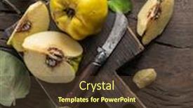  Presentation with yellow wood - Theme featuring ripe-golden-yellow-quince-fruits background and a tawny brown colored foreground