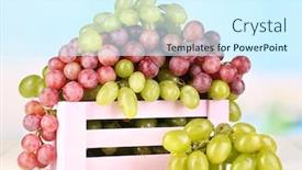  Presentation with purple green - Beautiful PPT layouts featuring ripe green and purple grapes in wooden box on wooden table on natural background backdrop and a cool aqua colored foreground