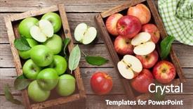  Presentation with green apple - Cool new PPT theme with ripe green and red apples backdrop and a tawny brown colored foreground
