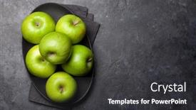  Presentation with dark green - PPT theme with ripe-green-apple-fruits background and a dark gray colored foreground