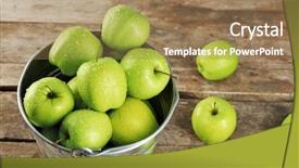  Presentation with green apple - Colorful slide set enhanced with ripe green apple in metal backdrop and a coral colored foreground
