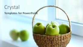  Presentation with green apples - Beautiful PPT theme featuring ripe green apples in basket on a windowsill backdrop and a cool aqua colored foreground