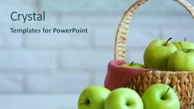  Presentation with green apple - Presentation theme enhanced with ripe green apples in basket background and a light blue colored foreground