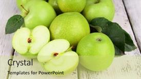  Presentation with green apple - Presentation theme having ripe green apples on wooden background and a yellow colored foreground