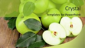  Presentation with green apples - PPT theme featuring ripe green apples on wooden background and a  colored foreground