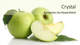  Presentation with green leaf water drops - Theme having ripe green apples with leaf background and a blonde colored foreground