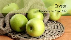  Presentation with green apple - Slides featuring ripe green apples with leaves background and a yellow colored foreground
