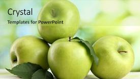  Presentation with green apple - Colorful PPT theme enhanced with ripe green apples with leaves backdrop and a yellow colored foreground