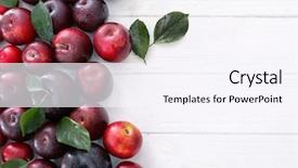  Presentation with wooden - Slide deck consisting of ripe juicy plums on wooden background and a sky blue colored foreground