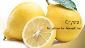  Presentation with lemon - Audience pleasing presentation theme consisting of ripe lemon fruits with lemon leaf on the white background backdrop and a yellow colored foreground