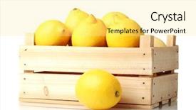 Presentation with lemon - Cool new PPT theme with ripe lemon in wooden box isolated on white backdrop and a blonde colored foreground