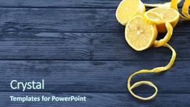  Presentation with lemons - Colorful presentation enhanced with ripe lemons on wooden table close up backdrop and a ocean colored foreground
