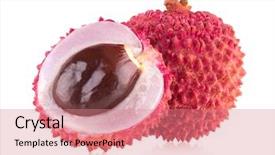 Presentation with juice - Presentation design featuring ripe lychee isolated on white background and a coral colored foreground