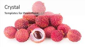  Presentation with ripe golden potato on white - Amazing slide deck having ripe lychee isolated on white backdrop and a  colored foreground