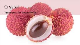 Presentation with background - Beautiful theme featuring ripe lychee isolated on white backdrop and a coral colored foreground