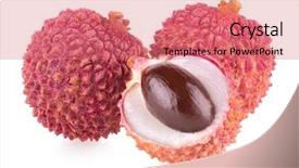  Presentation with background - Theme having ripe lychee isolated on white background and a coral colored foreground