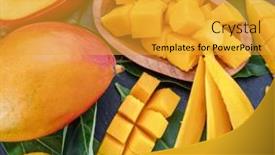  Presentation with mango leaves - Presentation theme having ripe-mango-fruits-with-slices background and a  colored foreground
