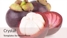  Presentation with mangosteen - Colorful presentation design enhanced with ripe mangosteen isolated on white backdrop and a lemonade colored foreground