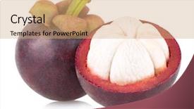  Presentation with mangosteen - Cool new presentation theme with ripe mangosteen isolated on white backdrop and a coral colored foreground