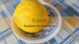  Presentation with blue food - Slide deck with ripe-melon-in-a-plate background and a gold colored foreground