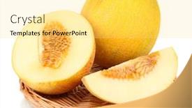  Presentation with wicker - Beautiful slides featuring ripe melons on wicker cradle backdrop and a yellow colored foreground