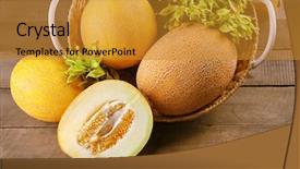  Presentation with melon - Beautiful slide set featuring ripe melons with green leaves backdrop and a gold colored foreground