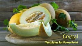  Presentation with green leaves - Audience pleasing theme consisting of ripe-melons-with-green-leaves backdrop and a tawny brown colored foreground