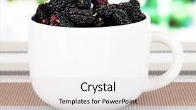  Presentation with room - Cool new PPT theme with ripe mulberries in cup on table in room backdrop and a light gray colored foreground