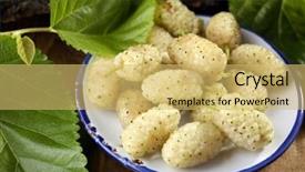  Presentation with green leaves - Theme having ripe mulberries with green leaves background and a  colored foreground