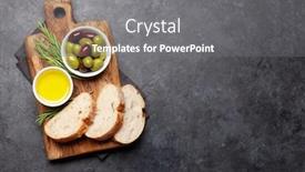  Presentation with olive oil - Colorful presentation design enhanced with ripe-olives-olive-oil backdrop and a gray colored foreground