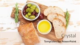  Presentation with olive oil - Theme with ripe-olives-olive-oil background and a coral colored foreground