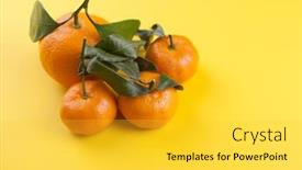  Presentation with orange fruit - Beautiful PPT theme featuring ripe-orange-fruit-on-yellow backdrop and a light gray colored foreground