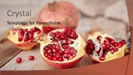  Presentation with pomegranate - PPT layouts featuring ripe-organic-pomegranate-on-teh background and a coral colored foreground