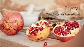  Presentation with pomegranate - Presentation theme featuring ripe-organic-pomegranate-on-teh background and a coral colored foreground