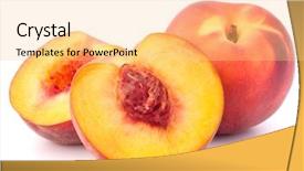  Presentation with ripe golden potato on white - Colorful presentation enhanced with ripe peach fruit isolated backdrop and a lemonade colored foreground