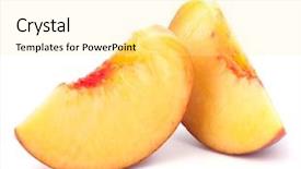  Presentation with fruit and veg - Colorful presentation theme enhanced with ripe peach fruit slice isolated backdrop and a blonde colored foreground