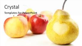  Presentation with apple pear - Colorful PPT layouts enhanced with ripe pear and apple with heart isolated on white backdrop and a white colored foreground