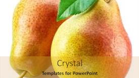  Presentation with green leaf - PPT theme with ripe-pears-with-green-leaf background and a gold colored foreground