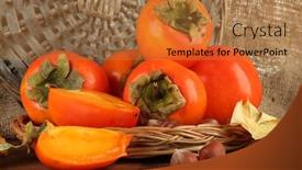  Presentation with wicker - Presentation consisting of ripe-persimmons-with-nuts background and a coral colored foreground