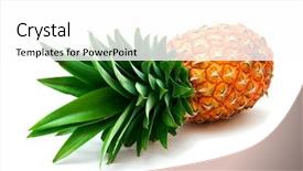  Presentation with green leaves - Presentation theme consisting of ripe pineapple with fresh green background and a  colored foreground