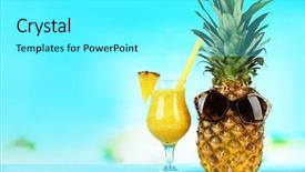  Presentation with sun flares on a blue - Colorful slide deck enhanced with ripe pineapple with sun glasses backdrop and a cyan colored foreground