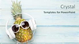  Presentation with space travel - Amazing slides having ripe-pineapple-with-sunglasses backdrop and a sky blue colored foreground