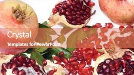  Presentation with pomegranate fruit - Cool new presentation theme with ripe pomegranate fruit on backlit white background backdrop and a coral colored foreground