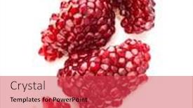  Presentation with pomegranate fruit - Beautiful theme featuring ripe pomegranate fruit segment isolated on white background cutout backdrop and a red colored foreground