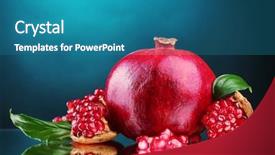  Presentation with pomegranate fruit - Theme consisting of ripe pomegranate fruit with leaves on blue background background and a teal colored foreground